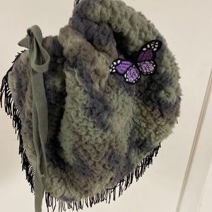 Handmade bag soft camouflage Sherpa material.drawstring /snap closure